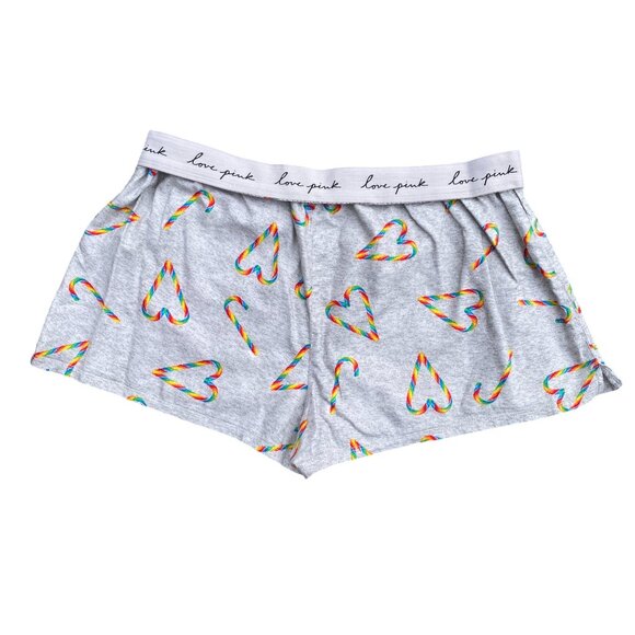 PINK Victoria's Secret Rainbow Candy Cane Heart Sleep Short Festive Loungewear-M - Picture 8 of 12